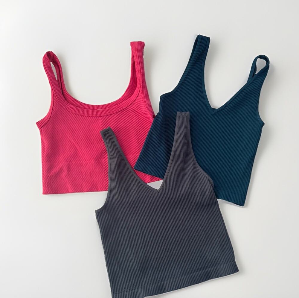 Nikibiki Crop Tank Tops LOT of 3 One Size / Small Pink Blue Gray Ribbed #NE233
